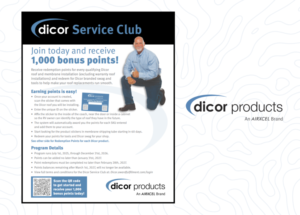 Dicor Service Club Rewards RV Roof Installers